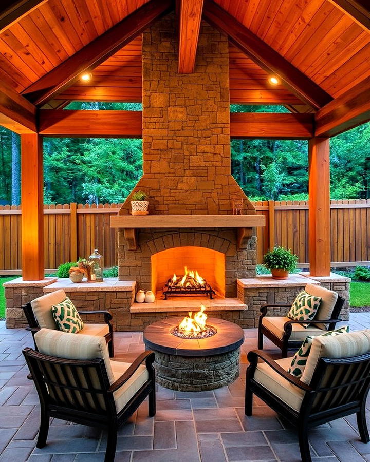 Outdoor Cabin Fireplace Design