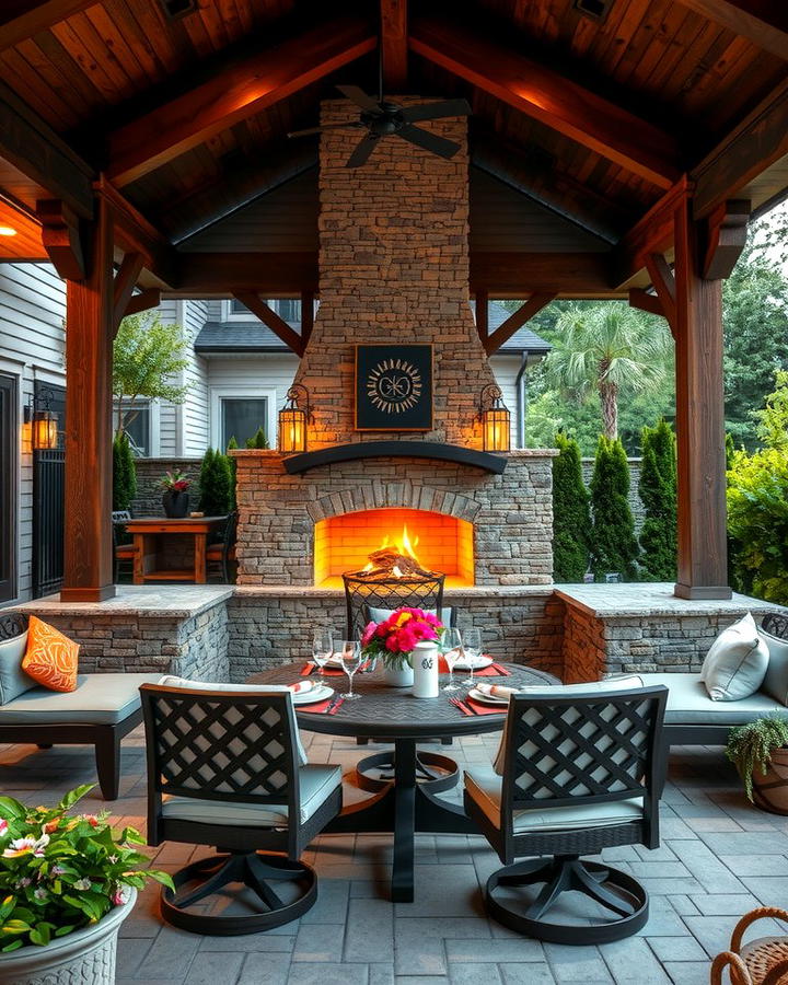 Outdoor Dining with a Patio Fireplace