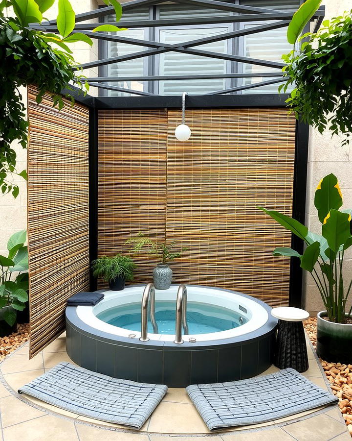 Outdoor Drop In Tub with Privacy Screens