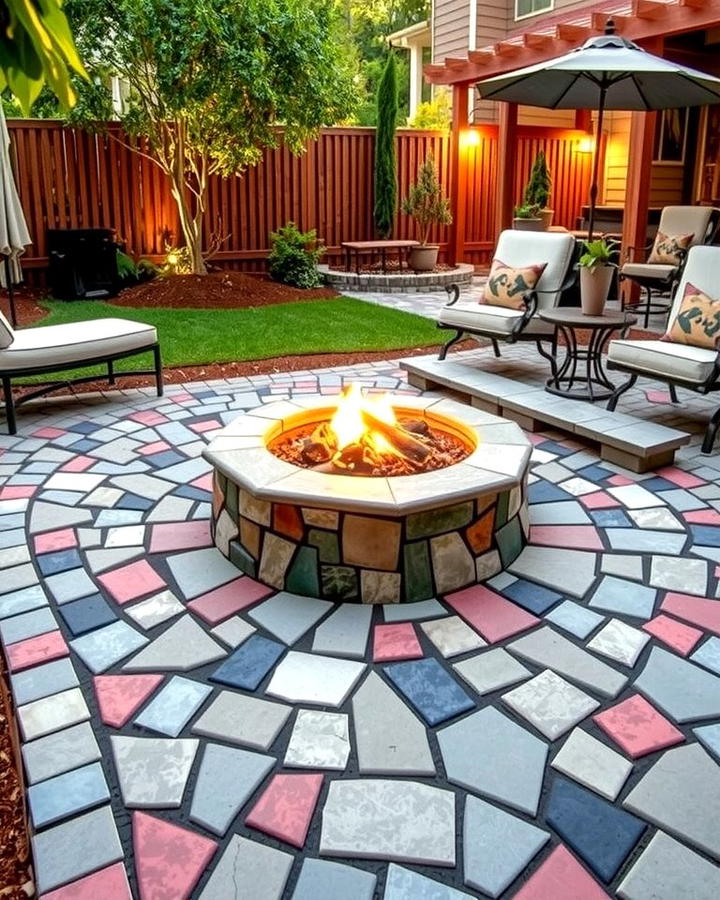 Outdoor Fire Pit with Concrete Paver Mosaic