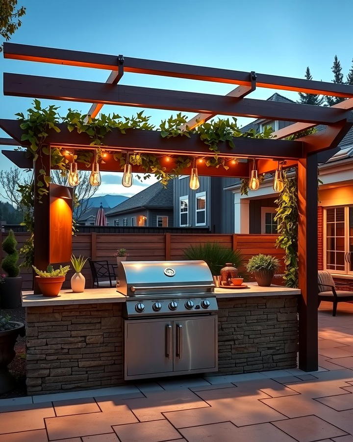 Outdoor Grill with Pergola Shade