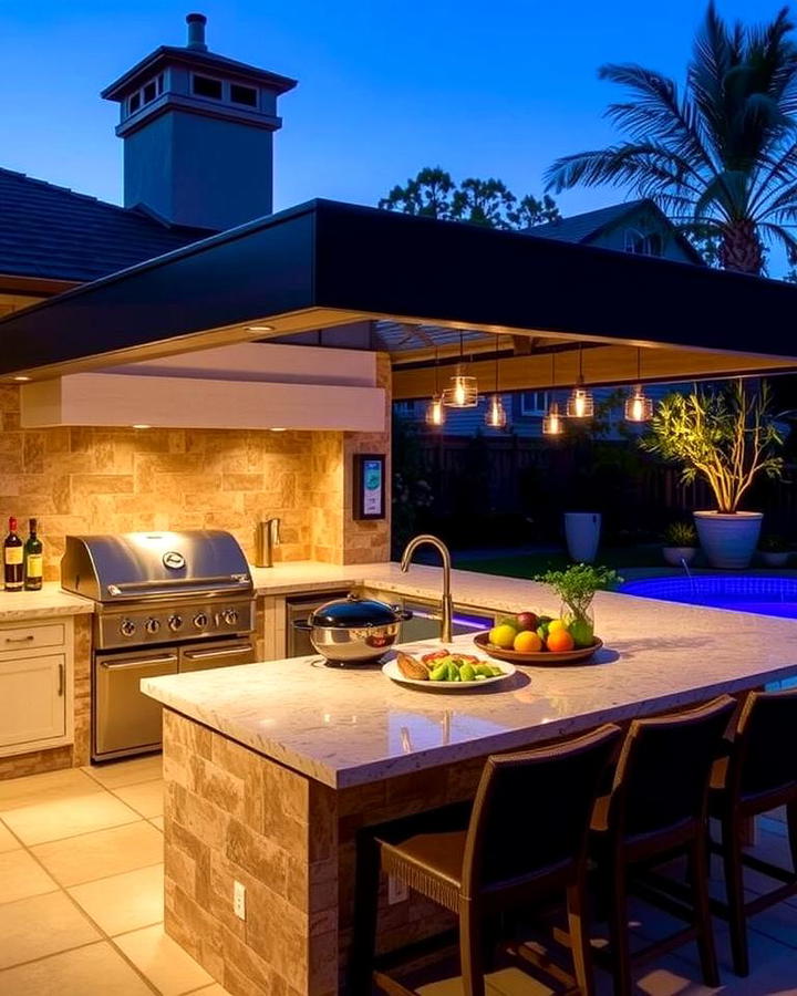 Outdoor Kitchen with a Bar Counter