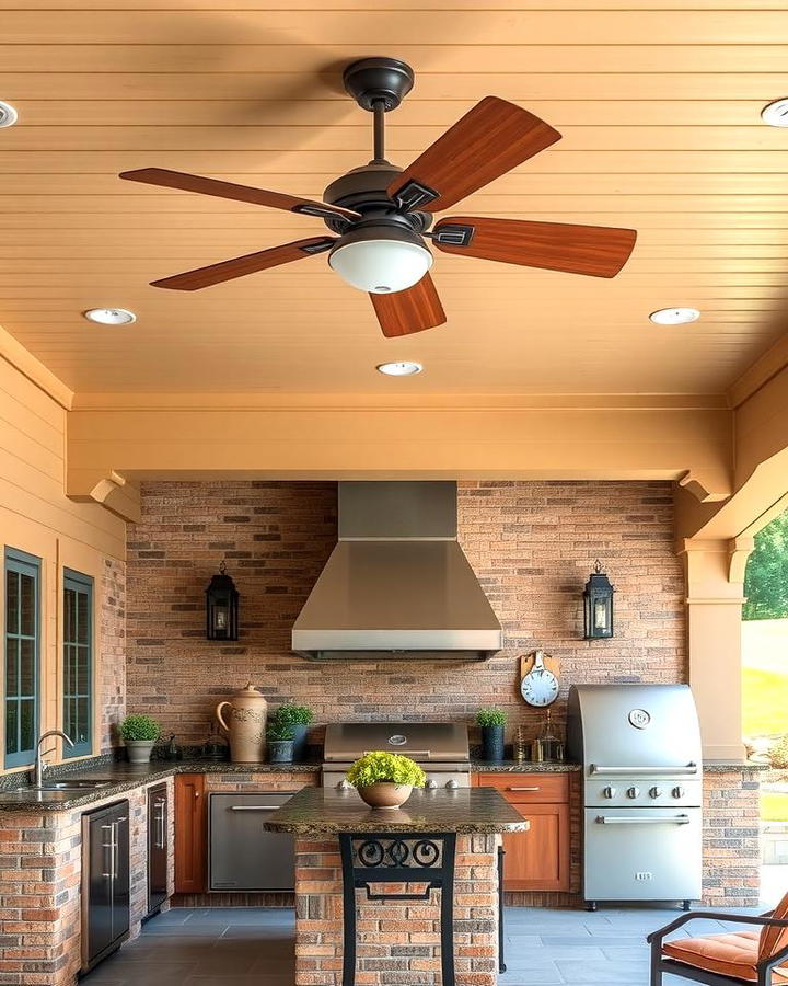 Outdoor Kitchen with a Ceiling Fan