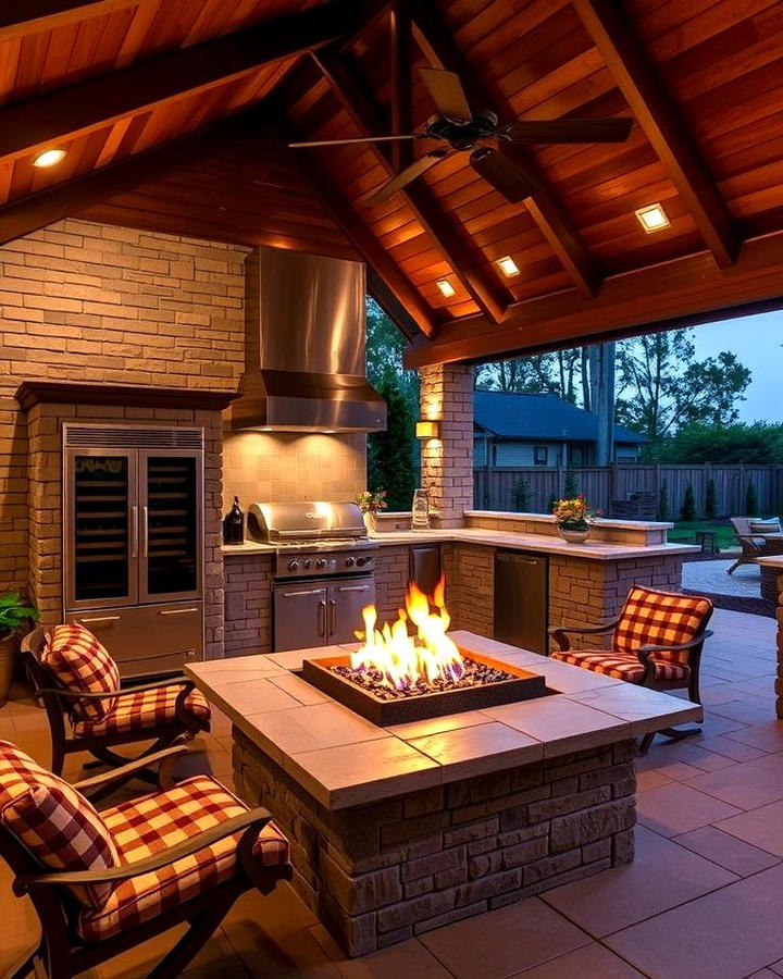 Outdoor Kitchen with a Fire Pit