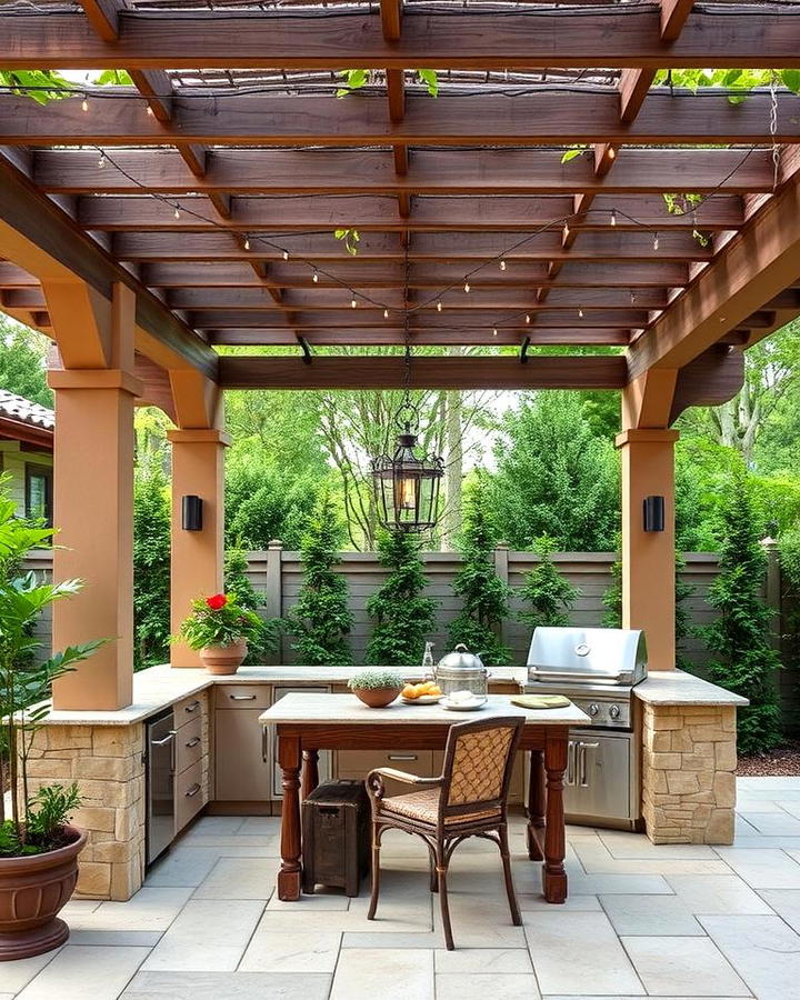 Outdoor Kitchen with a Pergola