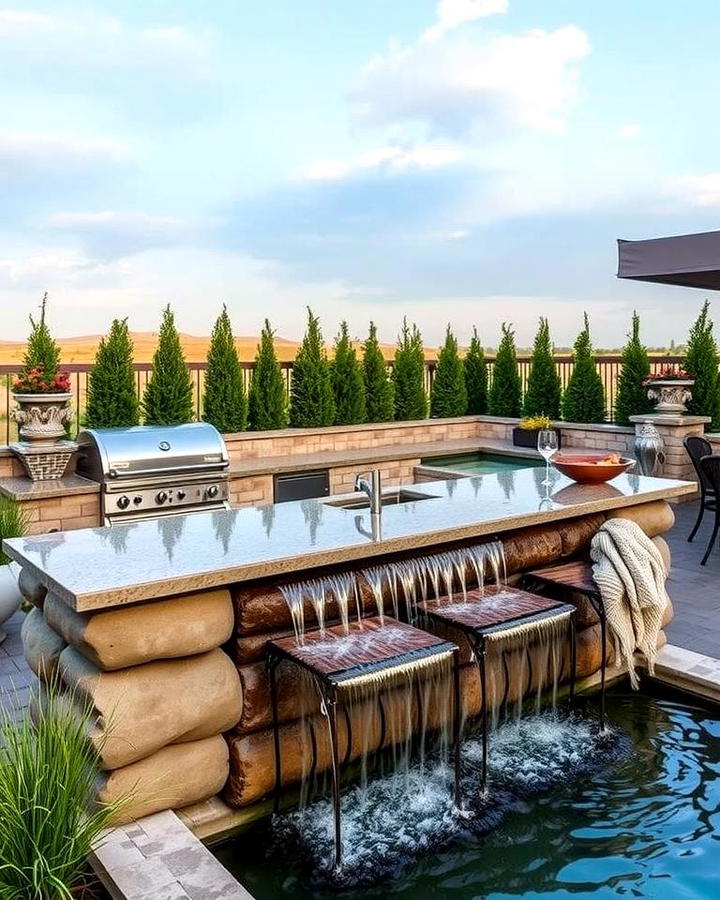 Outdoor Kitchen with a Water Feature