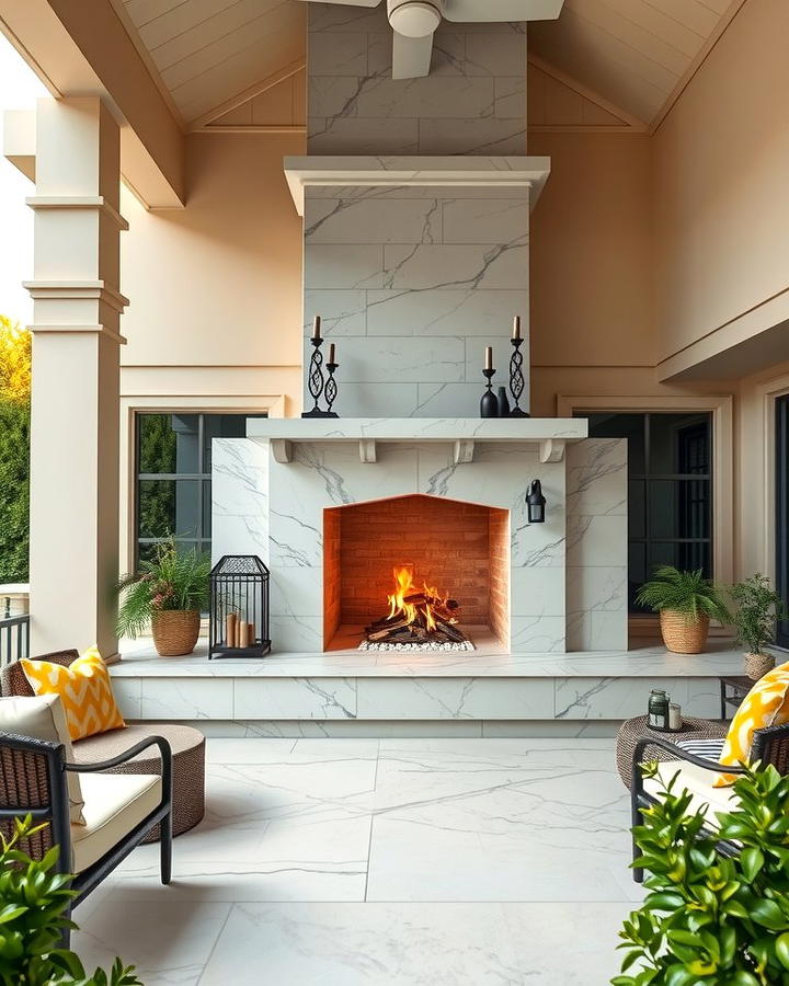 Outdoor Marble Fireplace Retreat