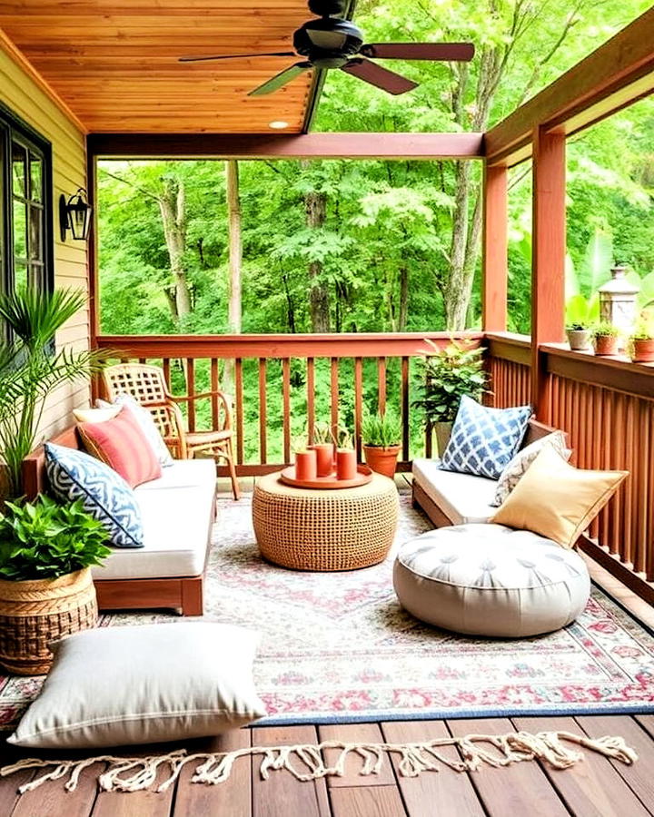 Outdoor Rug and Floor Cushions to Enhance Deck