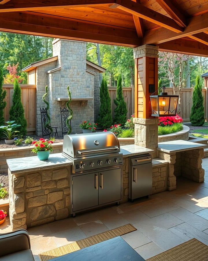 Outdoor Stone Grill Station