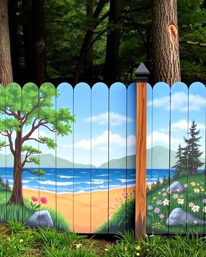 Painted Nature Scenes Fence