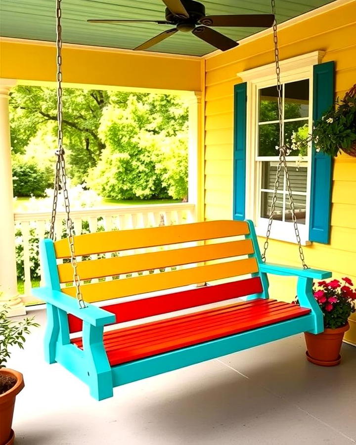 Painted Porch Swing for a Pop of Color