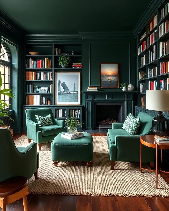 Pairing Dark Green Furniture with Neutral Rugs