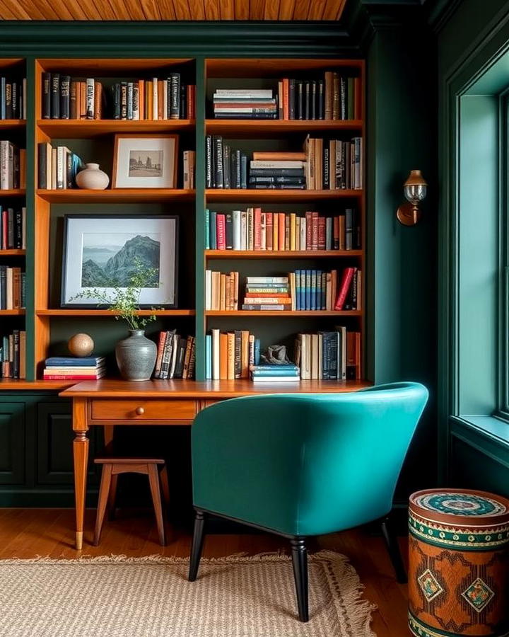 Pairing Dark Green Walls with Warm Wood Tones