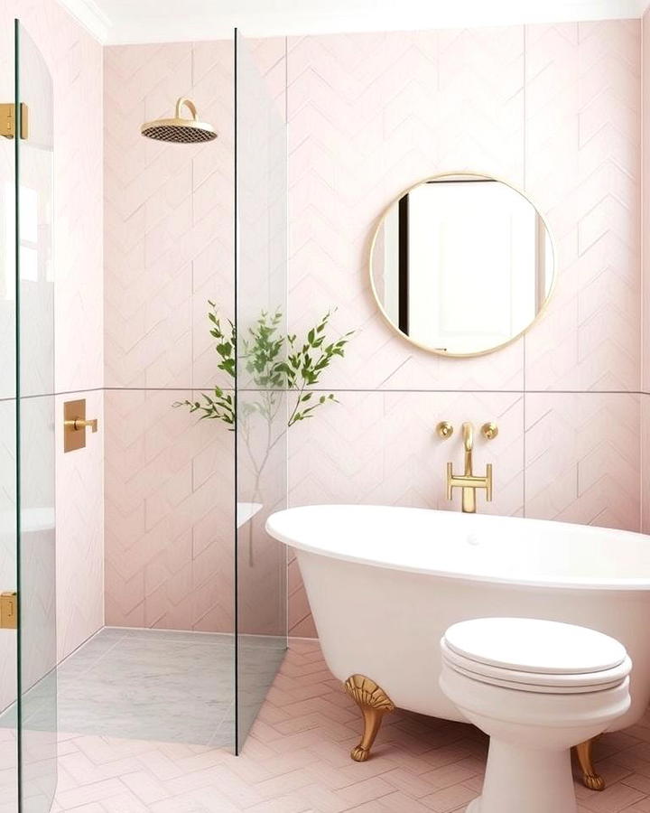 Pale Pink Herringbone Tiles for Subtle Elegance