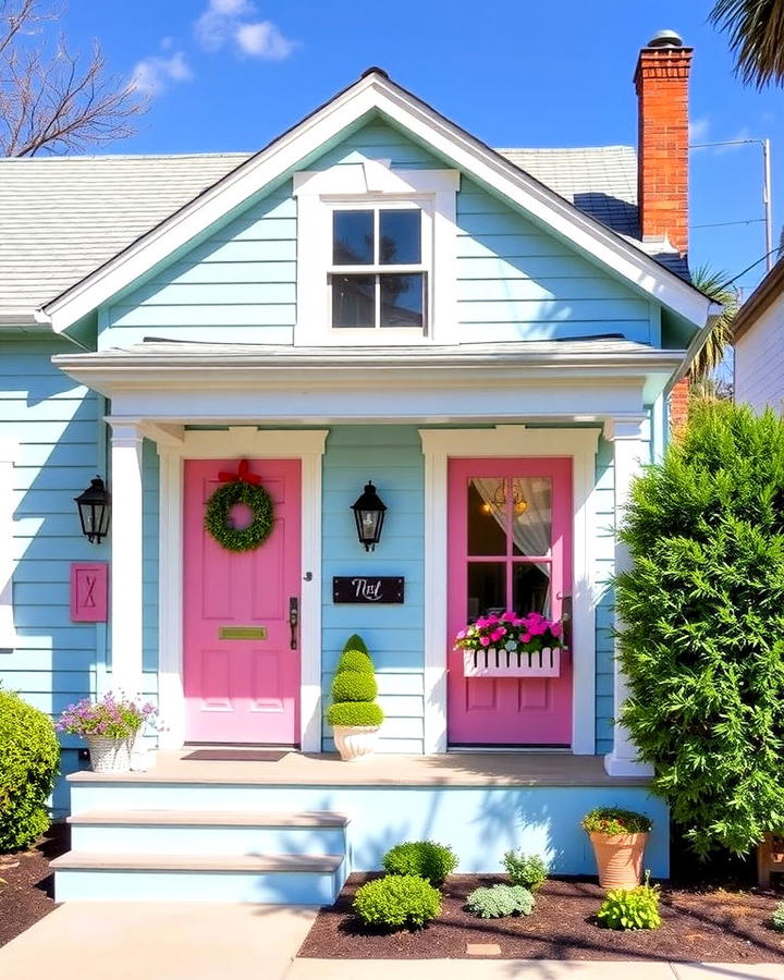 Pastel Palette Exterior House With Pink Highlights