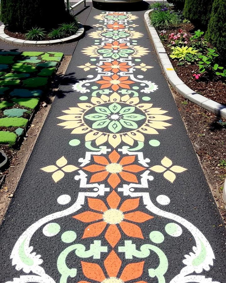 Patterned Asphalt Walkways with Painted Designs