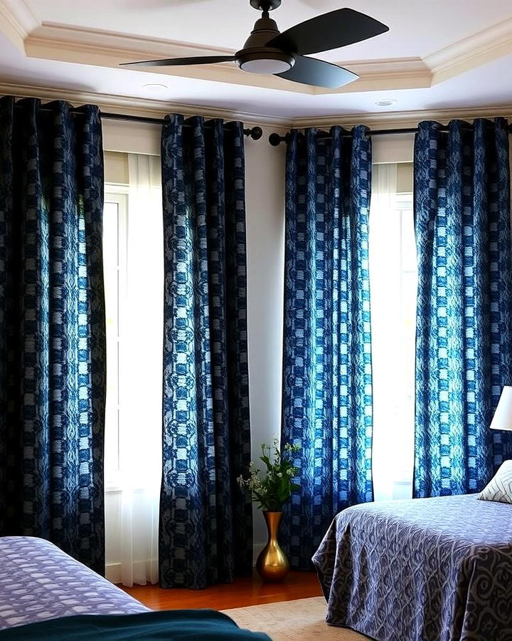 Patterned Black and Blue Curtains