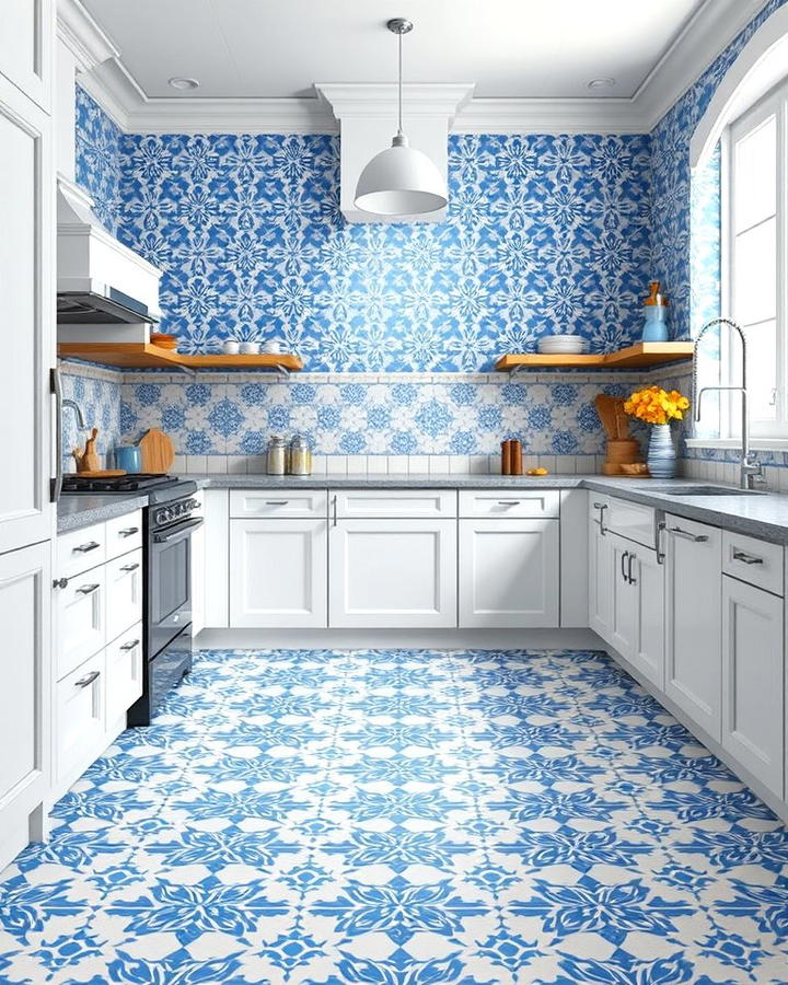 Patterned Blue and White Floor Tiles