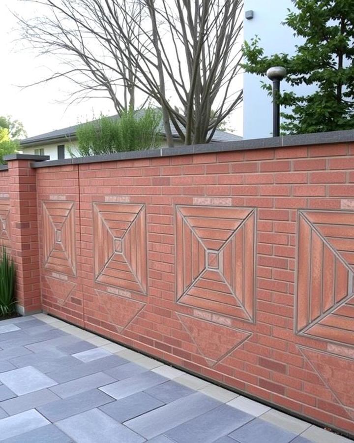 Patterned Brick Fence with Geometric Designs