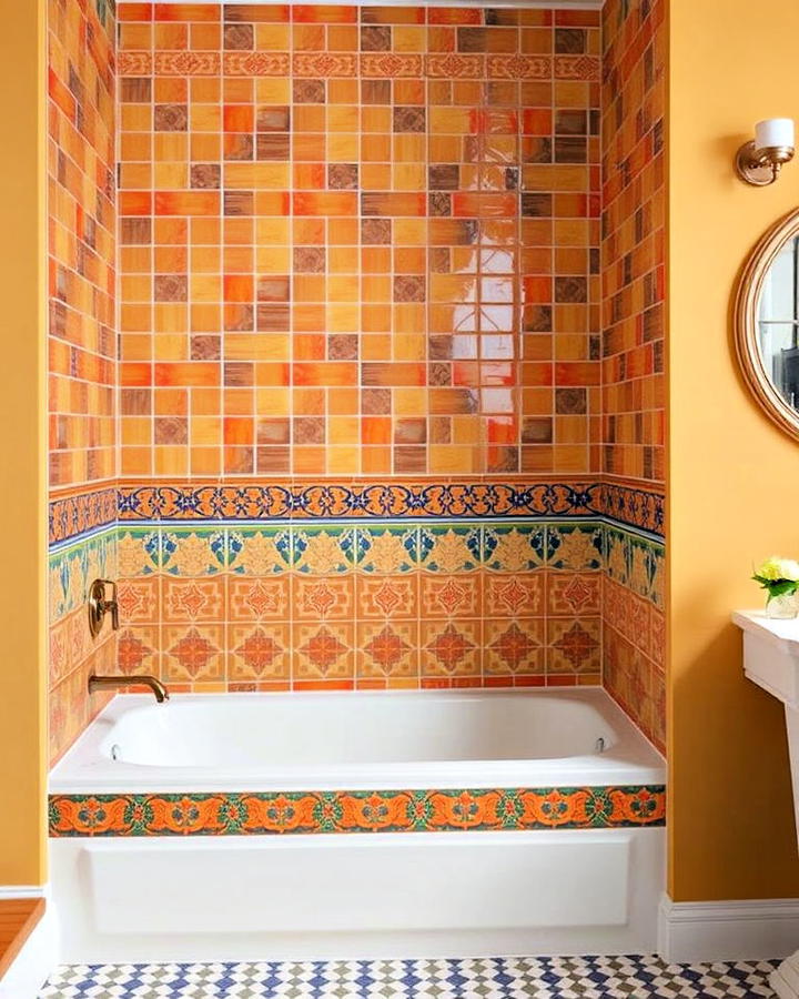 Patterned Ceramic Tile Bathtub Surround