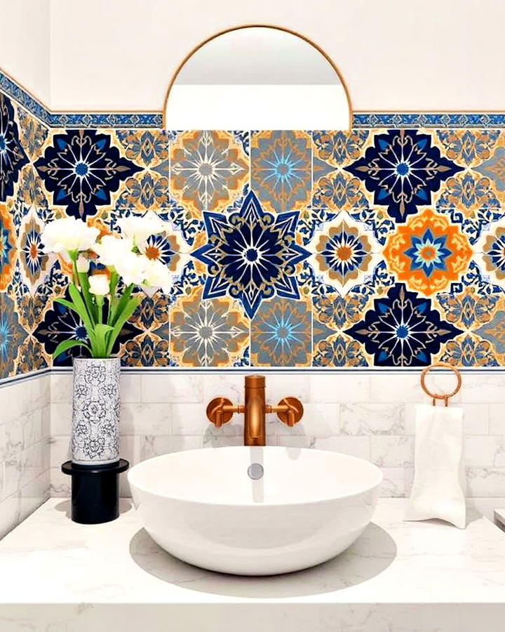 Patterned Ceramic Tiles Bathroom Backsplash