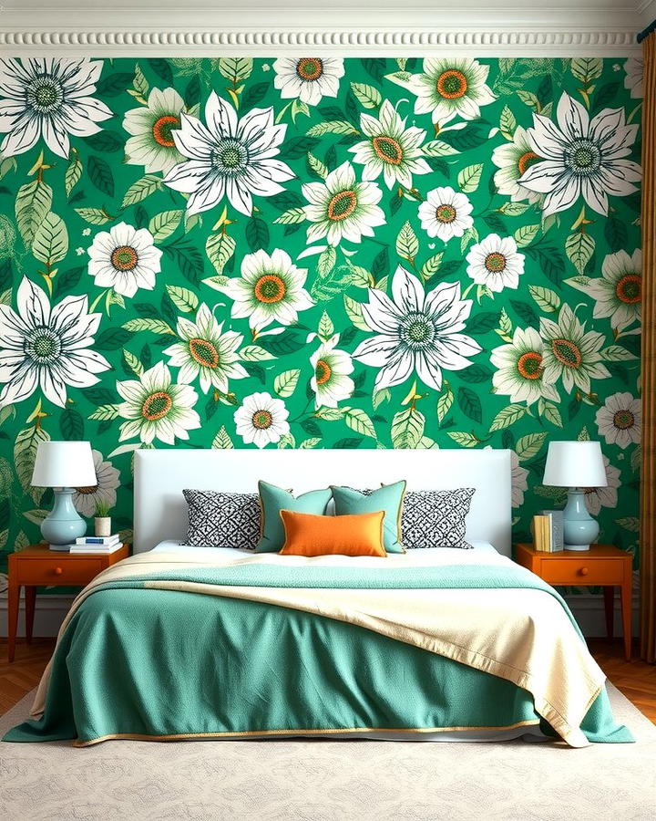 Patterned Green and White Wallpaper