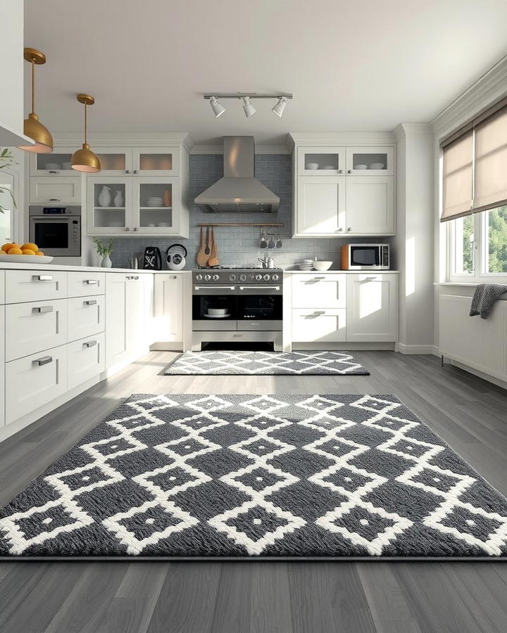 Patterned Grey and White Rugs