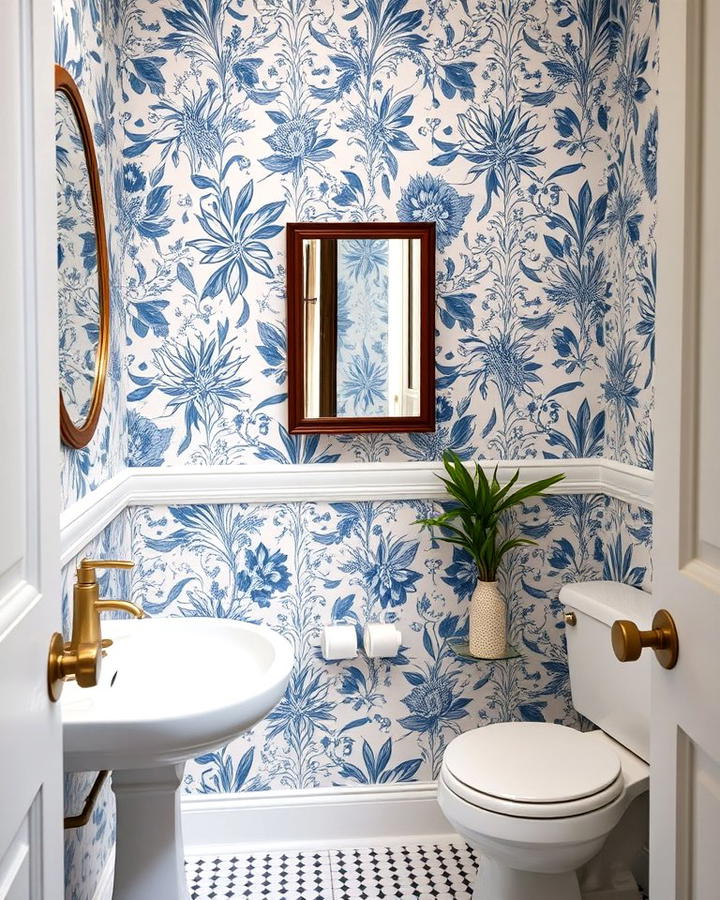 Patterned Wallpaper with Blue and Gray