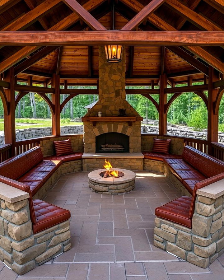 Pavilion with Built In Seating and Fireplace