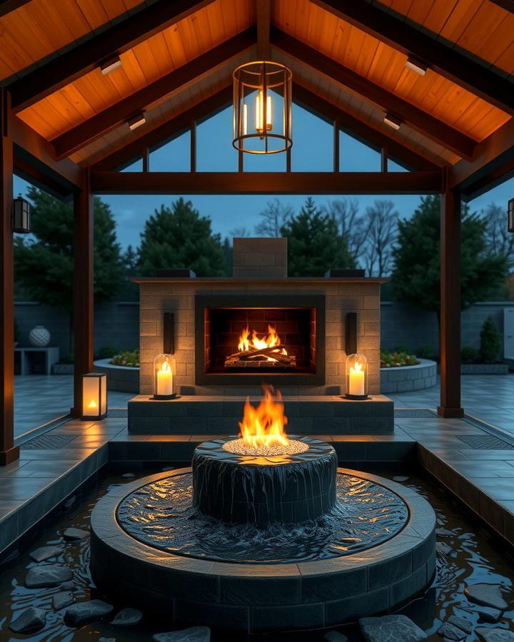 Pavilion with Fireplace and Water Feature 2