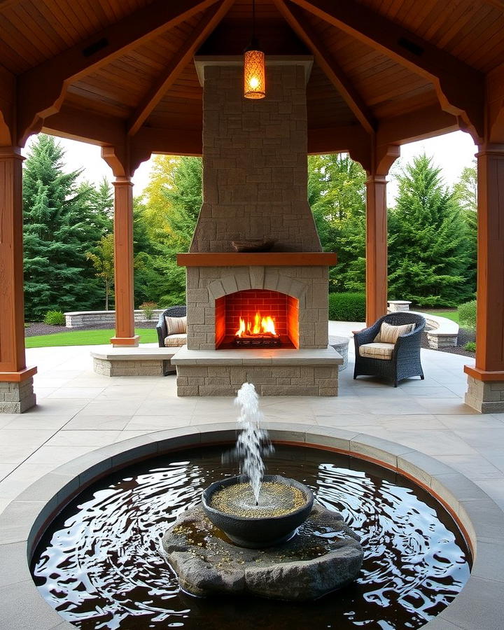 Pavilion with Fireplace and Water Feature