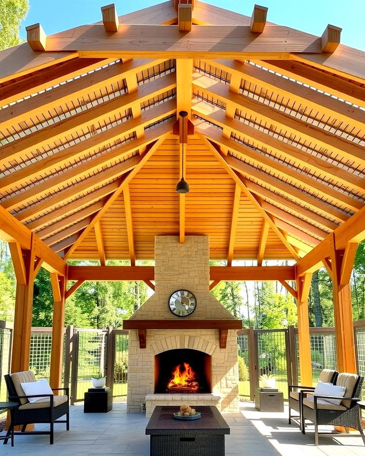 Pavilion with Pergola Roof and Fireplace