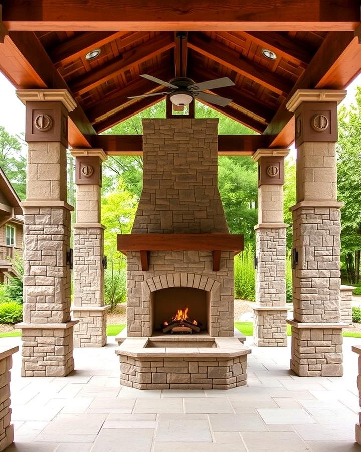 Pavilion with Stone Columns and Fireplace