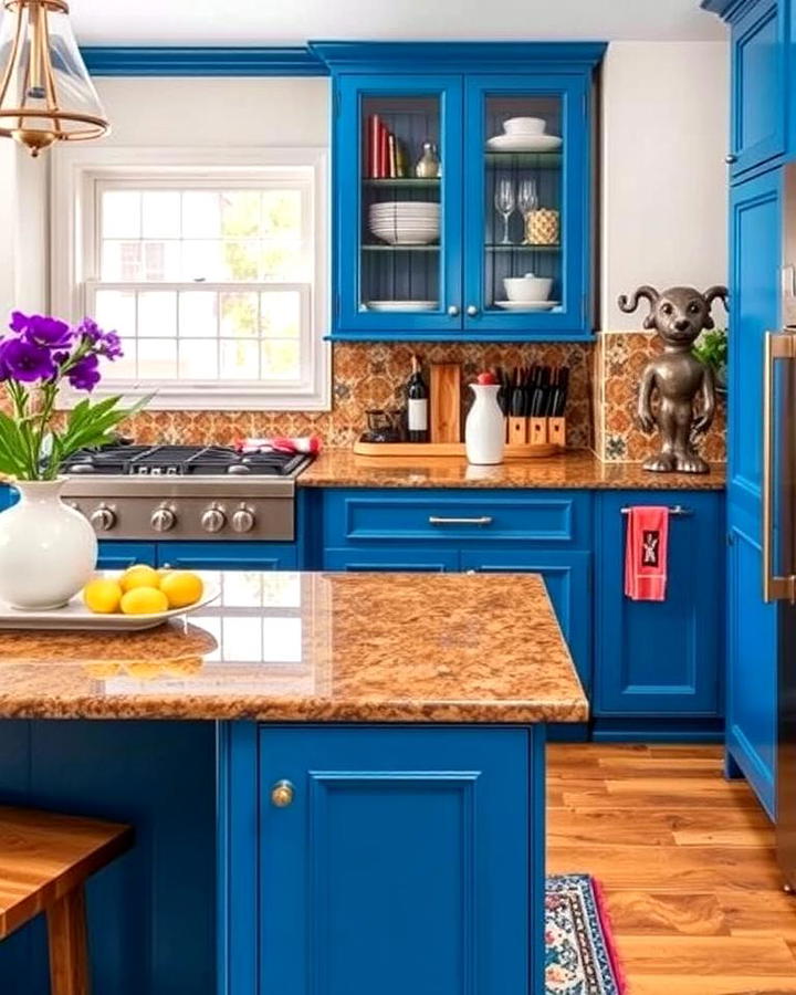 Peacock Blue Cabinets with Chestnut Brown Granite