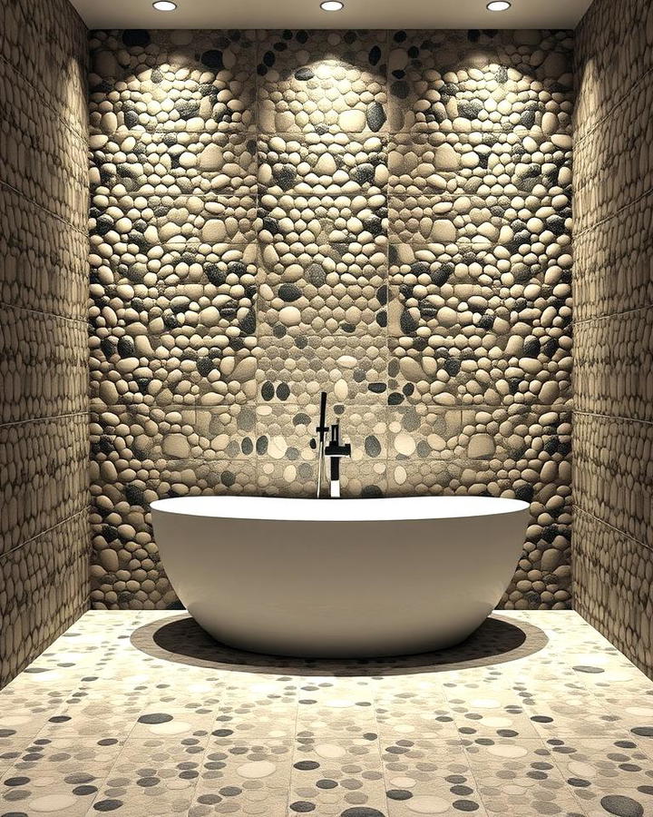 Pebble Tile Floor to Ceiling Wall