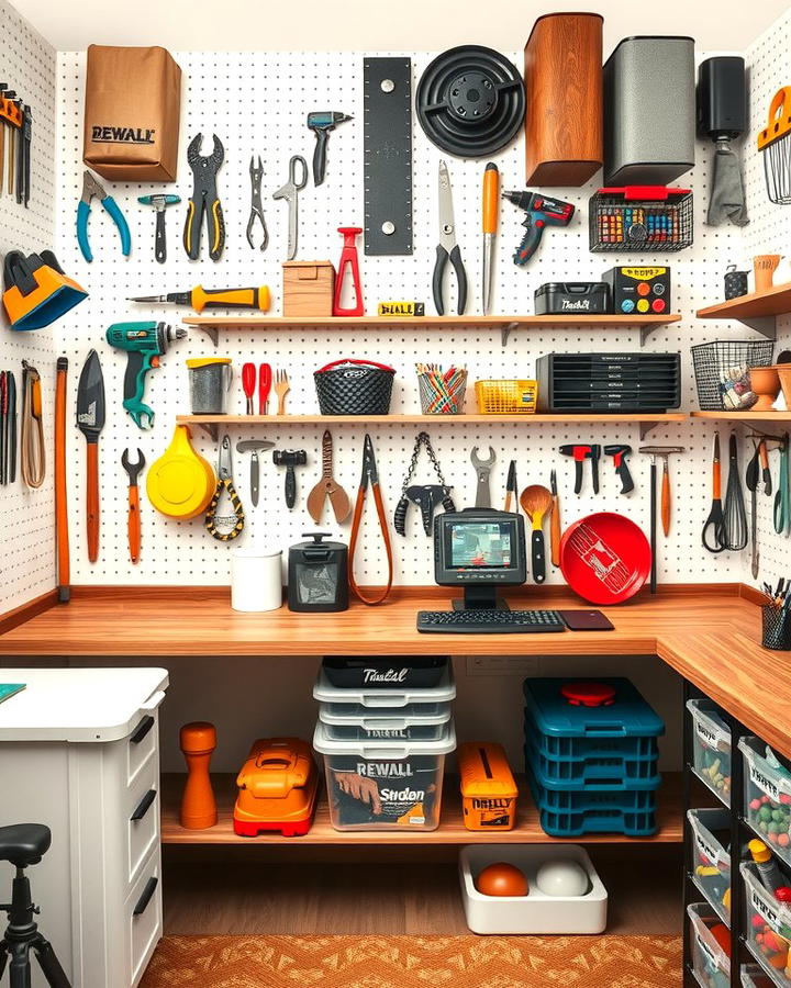 Pegboard Wall for Tools and Supplies