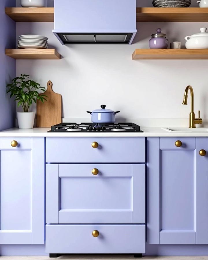 Periwinkle Blue Cabinets with Satin Gold Knobs