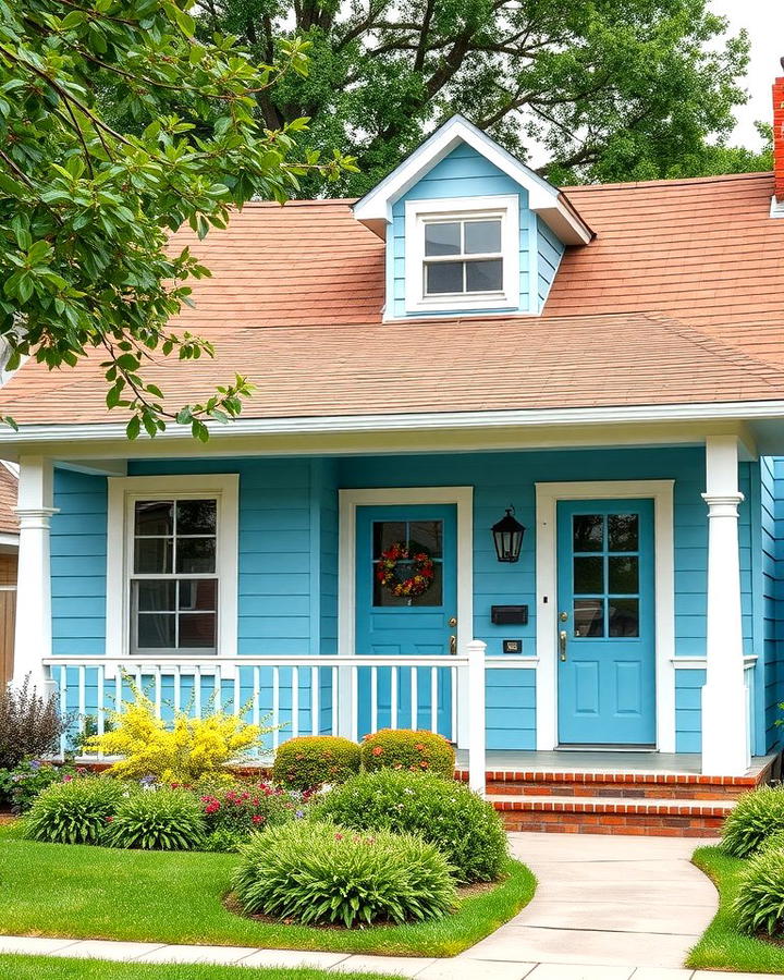 Periwinkle Blue Exterior with Brown Roof for a Unique Look