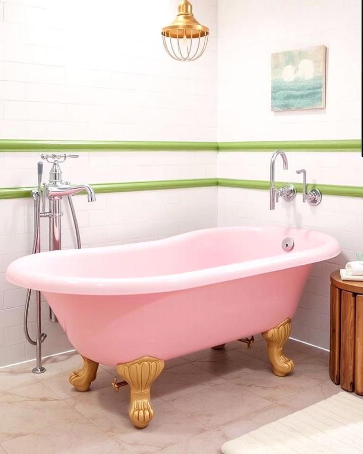 Pink Clawfoot Tub with Green Trim