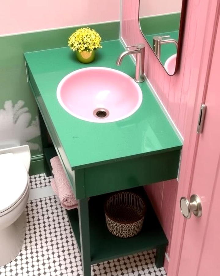 Pink Sink with Green Countertop