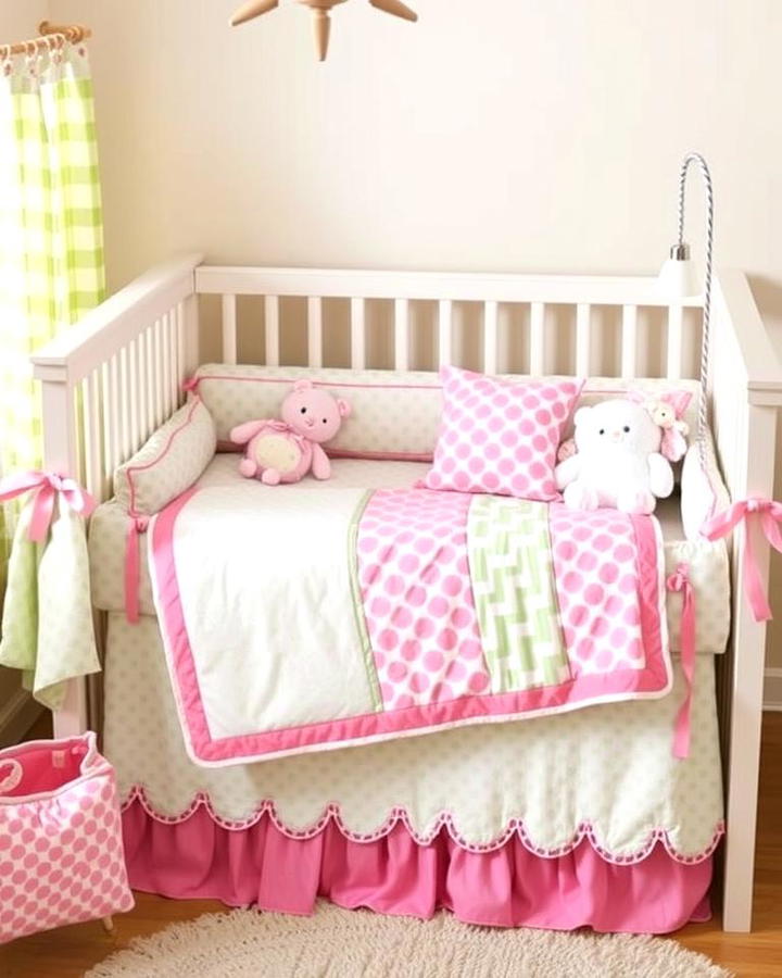 Pink and Green Crib Bedding