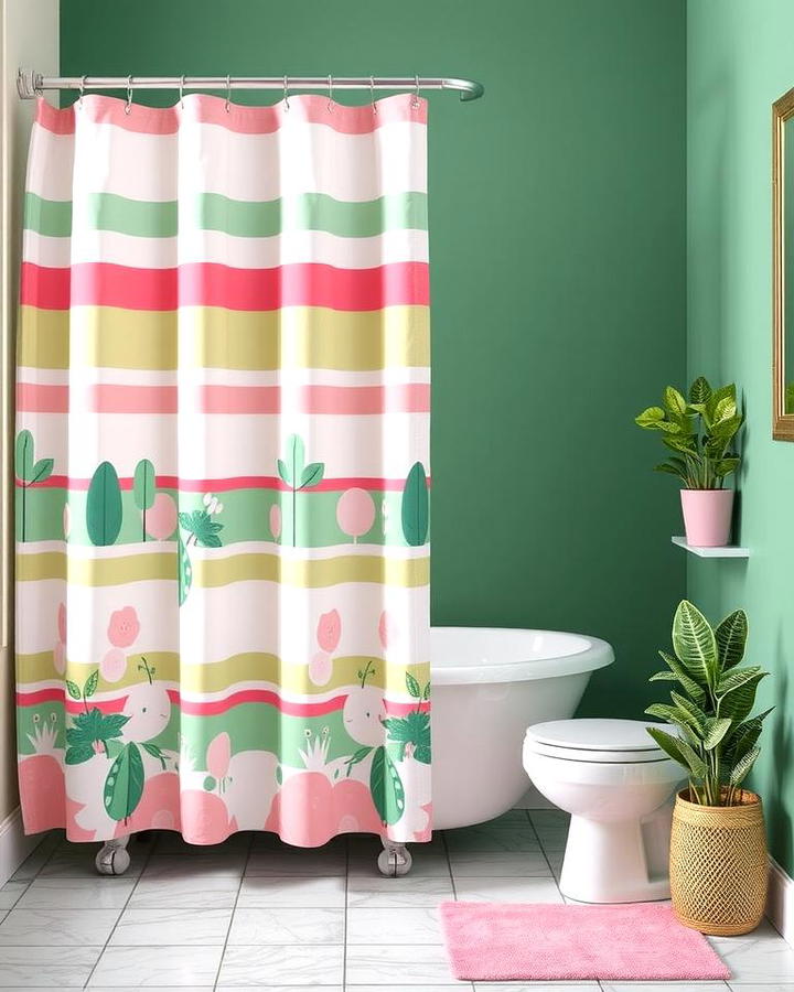 Pink and Green Shower Curtain