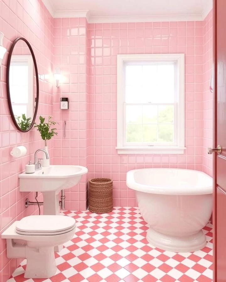 Pink and White Checkerboard Tiles for a Retro Vibe