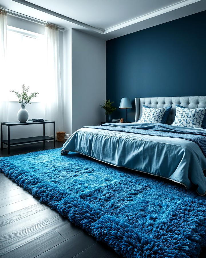 Plush Blue Rug on Dark Floors