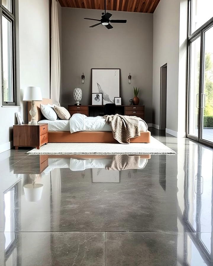 Polished Concrete Floor for a Sleek Look Bedroom