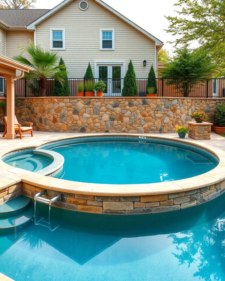 Pool with a Partial Stone Wall