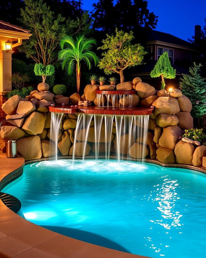 Poolside Waterfall for a Luxurious Touch