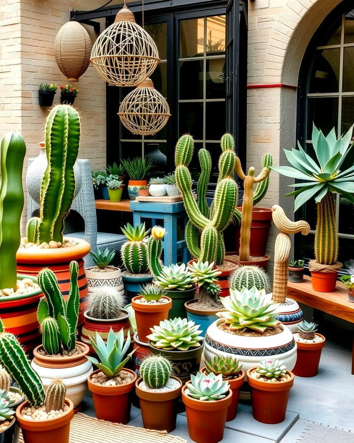 Potted Cacti and Succulents