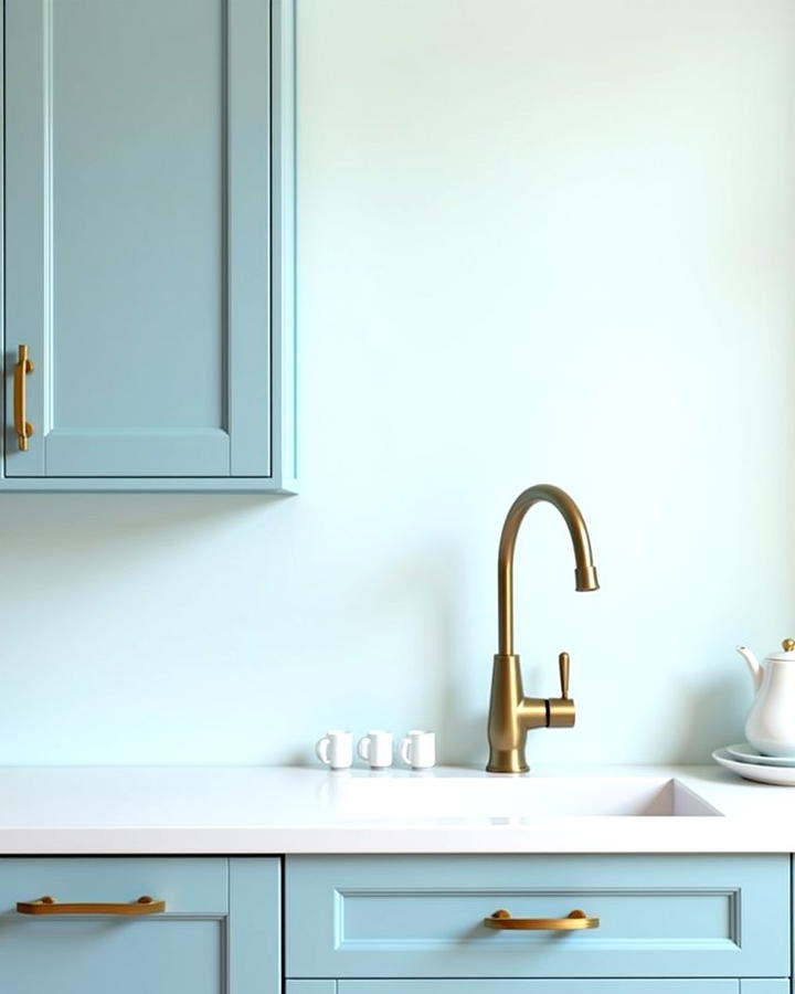 Powder Blue Cabinets with Subtle Gold Hardware