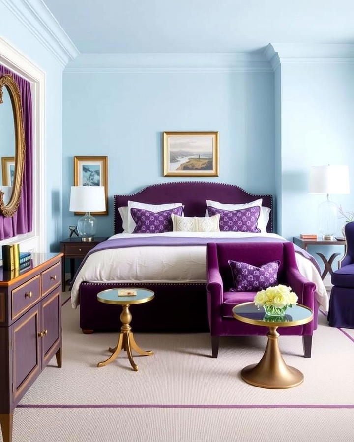 Powder Blue Walls with Plum Furniture